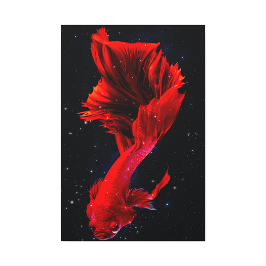 Red Beta Fish in Space Canvas