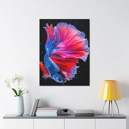 Blue/Red Beta Fish in Space Canvas